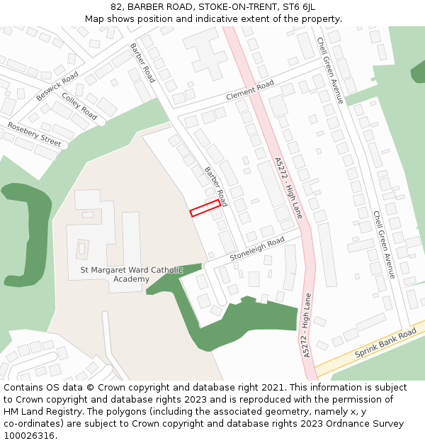 82, BARBER ROAD, STOKE-ON-TRENT, ST6 6JL: Location map and indicative extent of plot