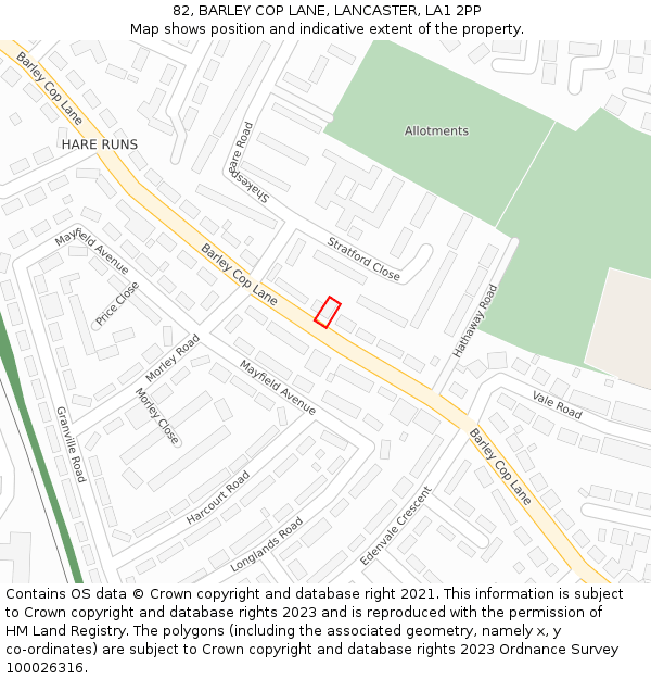 82, BARLEY COP LANE, LANCASTER, LA1 2PP: Location map and indicative extent of plot