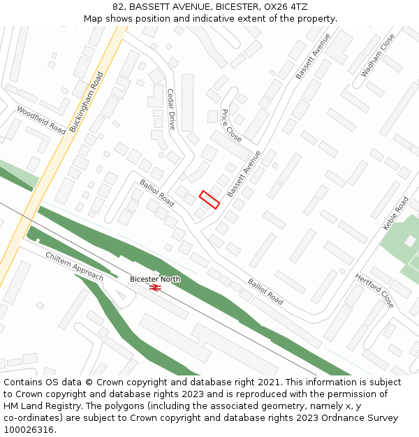 82, BASSETT AVENUE, BICESTER, OX26 4TZ: Location map and indicative extent of plot