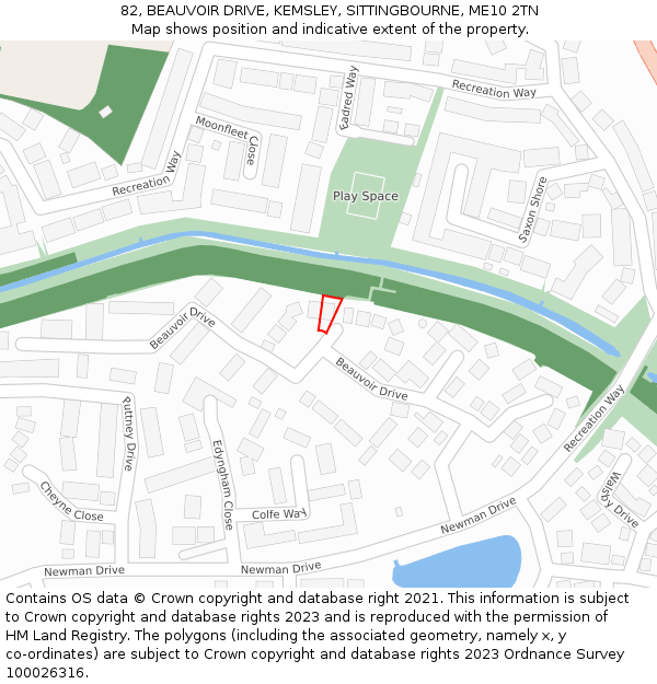 82, BEAUVOIR DRIVE, KEMSLEY, SITTINGBOURNE, ME10 2TN: Location map and indicative extent of plot