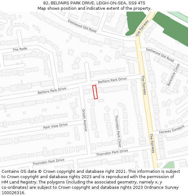 82, BELFAIRS PARK DRIVE, LEIGH-ON-SEA, SS9 4TS: Location map and indicative extent of plot