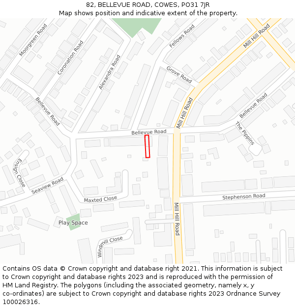 82, BELLEVUE ROAD, COWES, PO31 7JR: Location map and indicative extent of plot