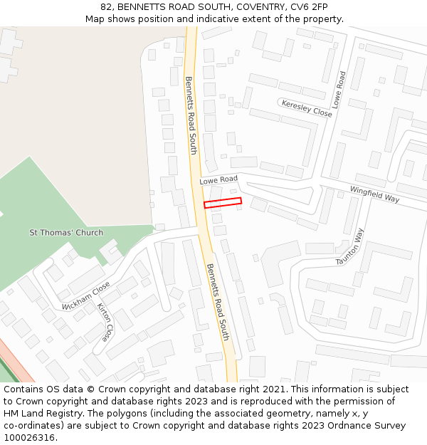82, BENNETTS ROAD SOUTH, COVENTRY, CV6 2FP: Location map and indicative extent of plot