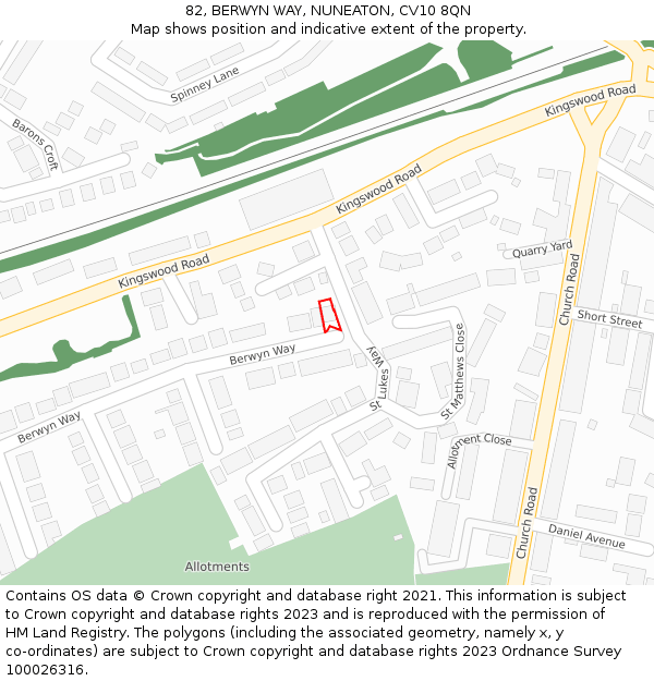 82, BERWYN WAY, NUNEATON, CV10 8QN: Location map and indicative extent of plot