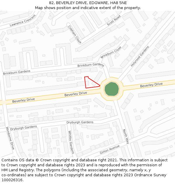 82, BEVERLEY DRIVE, EDGWARE, HA8 5NE: Location map and indicative extent of plot