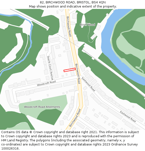 82, BIRCHWOOD ROAD, BRISTOL, BS4 4QN: Location map and indicative extent of plot