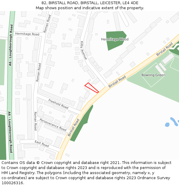 82, BIRSTALL ROAD, BIRSTALL, LEICESTER, LE4 4DE: Location map and indicative extent of plot