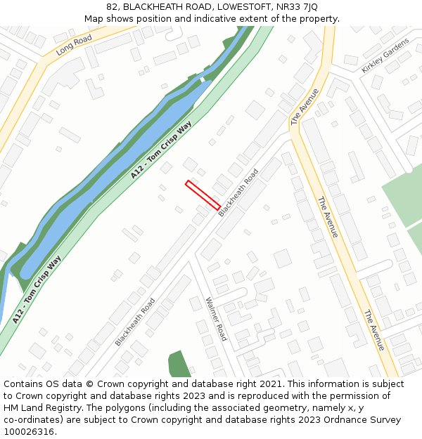 82, BLACKHEATH ROAD, LOWESTOFT, NR33 7JQ: Location map and indicative extent of plot