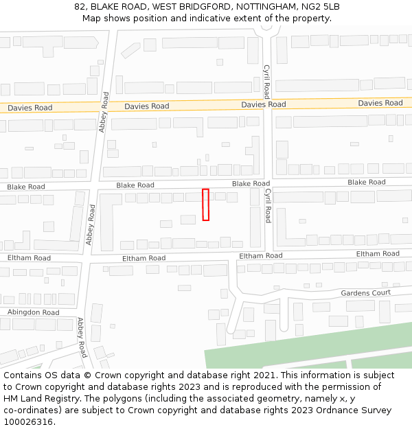 82, BLAKE ROAD, WEST BRIDGFORD, NOTTINGHAM, NG2 5LB: Location map and indicative extent of plot