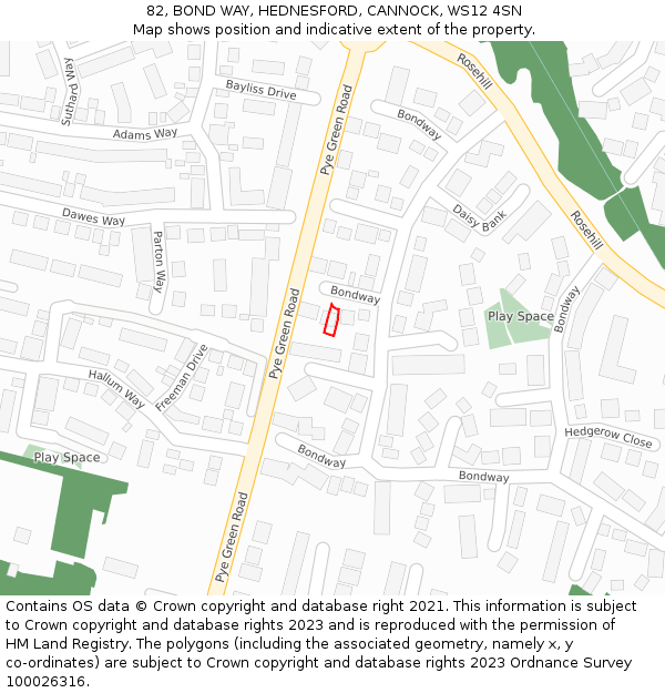 82, BOND WAY, HEDNESFORD, CANNOCK, WS12 4SN: Location map and indicative extent of plot