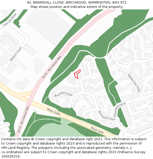 82, BRAMSHILL CLOSE, BIRCHWOOD, WARRINGTON, WA3 6TZ: Location map and indicative extent of plot