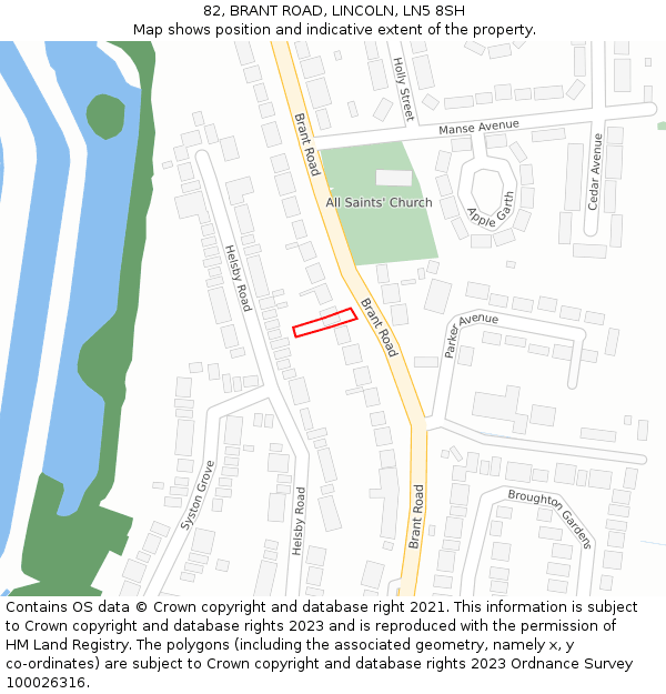 82, BRANT ROAD, LINCOLN, LN5 8SH: Location map and indicative extent of plot