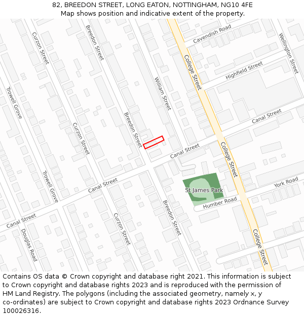 82, BREEDON STREET, LONG EATON, NOTTINGHAM, NG10 4FE: Location map and indicative extent of plot