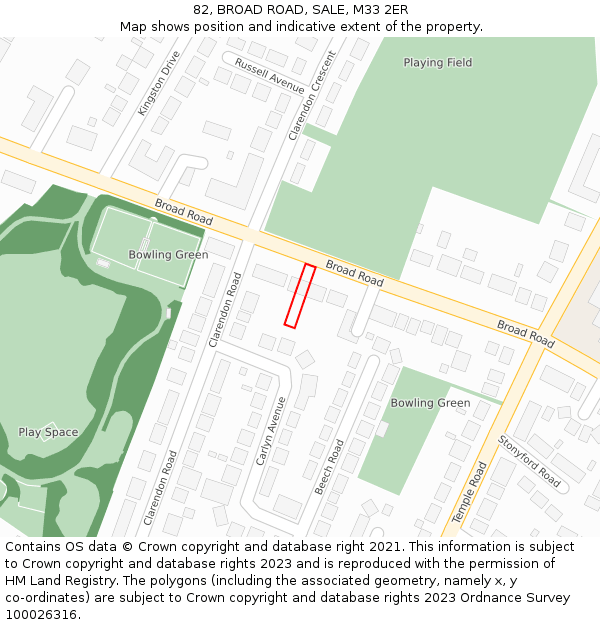 82, BROAD ROAD, SALE, M33 2ER: Location map and indicative extent of plot
