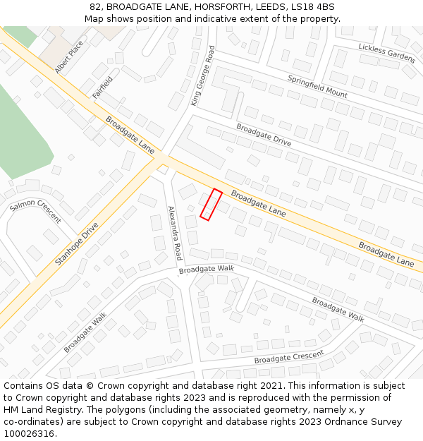 82, BROADGATE LANE, HORSFORTH, LEEDS, LS18 4BS: Location map and indicative extent of plot