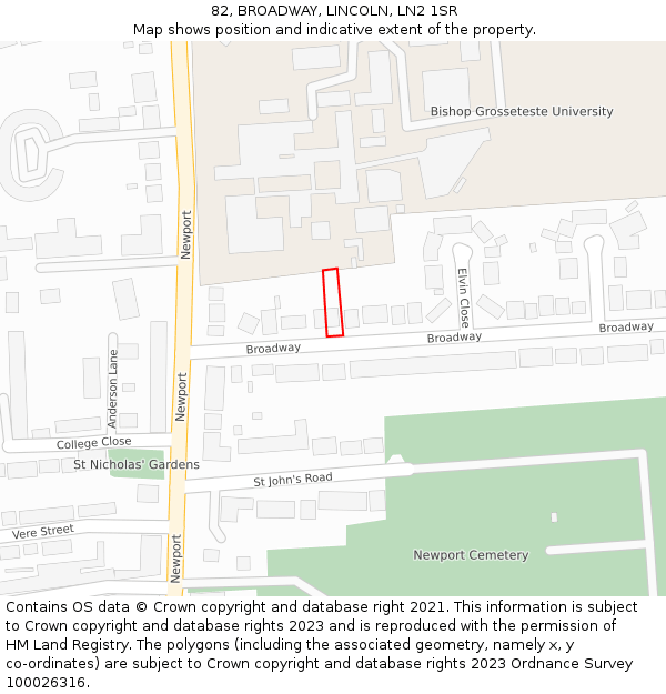 82, BROADWAY, LINCOLN, LN2 1SR: Location map and indicative extent of plot