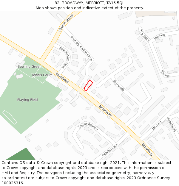 82, BROADWAY, MERRIOTT, TA16 5QH: Location map and indicative extent of plot