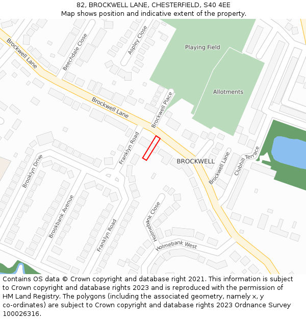 82, BROCKWELL LANE, CHESTERFIELD, S40 4EE: Location map and indicative extent of plot