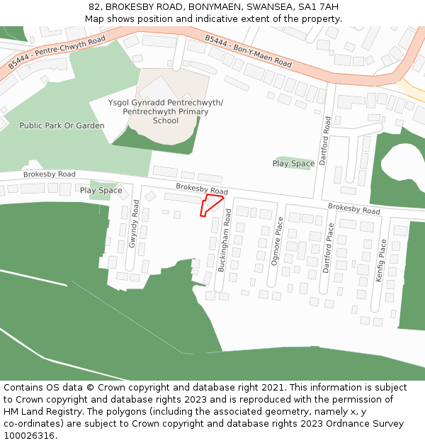 82, BROKESBY ROAD, BONYMAEN, SWANSEA, SA1 7AH: Location map and indicative extent of plot