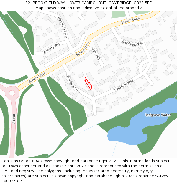 82, BROOKFIELD WAY, LOWER CAMBOURNE, CAMBRIDGE, CB23 5ED: Location map and indicative extent of plot