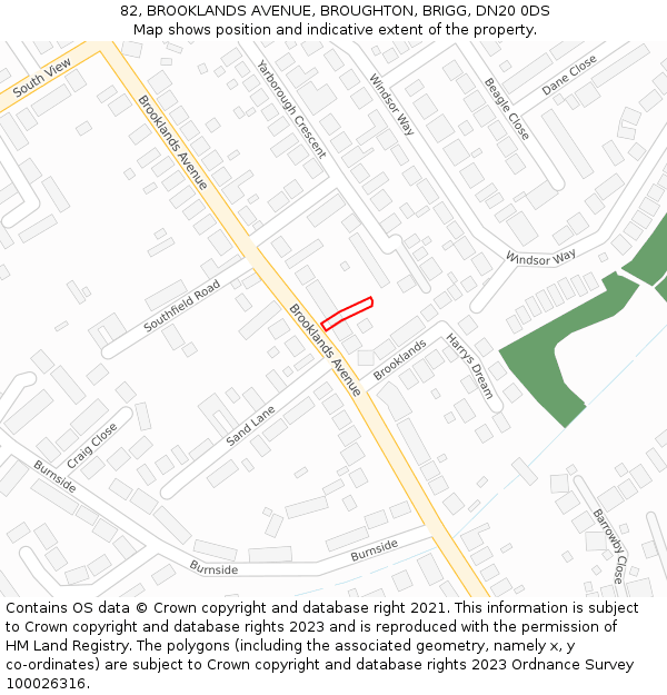 82, BROOKLANDS AVENUE, BROUGHTON, BRIGG, DN20 0DS: Location map and indicative extent of plot