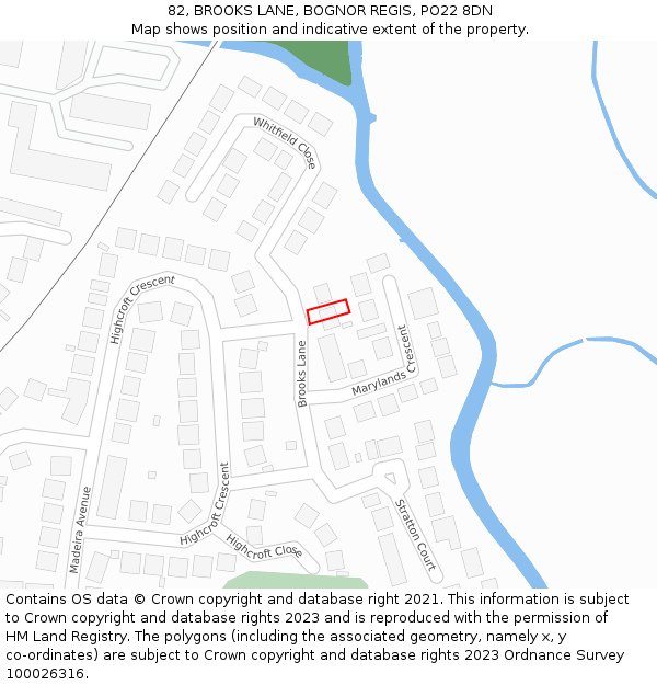 82, BROOKS LANE, BOGNOR REGIS, PO22 8DN: Location map and indicative extent of plot