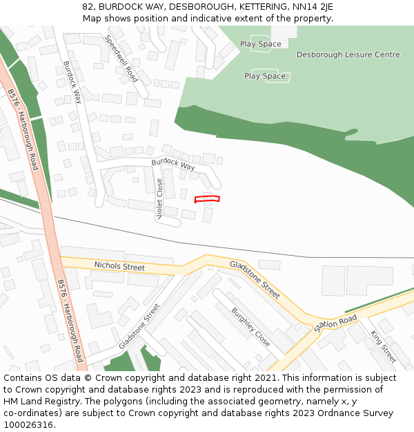 82, BURDOCK WAY, DESBOROUGH, KETTERING, NN14 2JE: Location map and indicative extent of plot