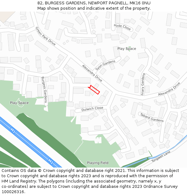 82, BURGESS GARDENS, NEWPORT PAGNELL, MK16 0NU: Location map and indicative extent of plot