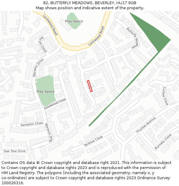 82, BUTTERFLY MEADOWS, BEVERLEY, HU17 9GB: Location map and indicative extent of plot