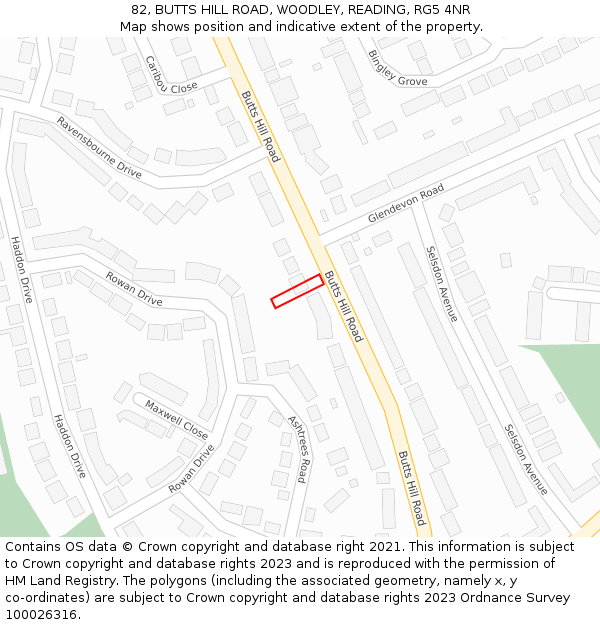 82, BUTTS HILL ROAD, WOODLEY, READING, RG5 4NR: Location map and indicative extent of plot