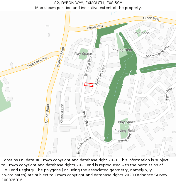 82, BYRON WAY, EXMOUTH, EX8 5SA: Location map and indicative extent of plot