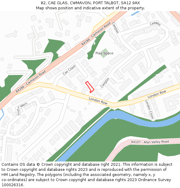 82, CAE GLAS, CWMAVON, PORT TALBOT, SA12 9AX: Location map and indicative extent of plot