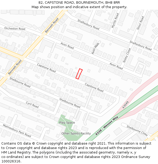 82, CAPSTONE ROAD, BOURNEMOUTH, BH8 8RR: Location map and indicative extent of plot
