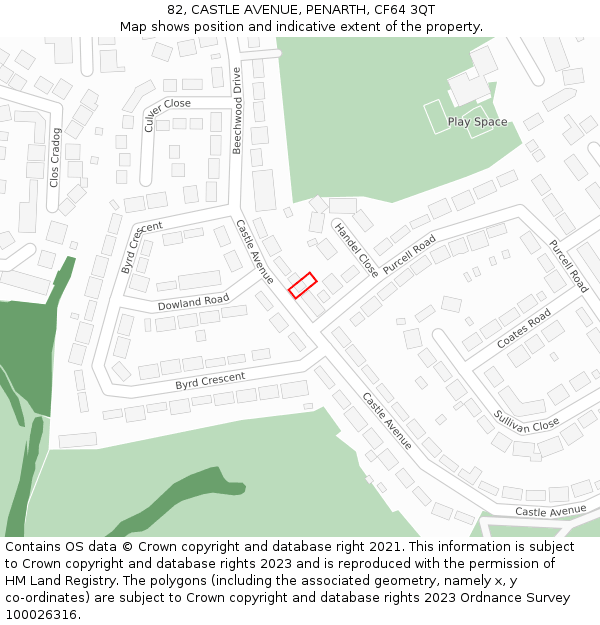 82, CASTLE AVENUE, PENARTH, CF64 3QT: Location map and indicative extent of plot