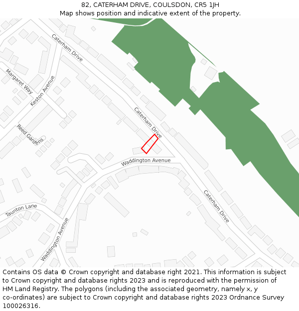 82, CATERHAM DRIVE, COULSDON, CR5 1JH: Location map and indicative extent of plot