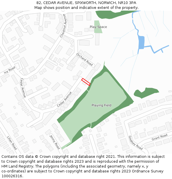 82, CEDAR AVENUE, SPIXWORTH, NORWICH, NR10 3PA: Location map and indicative extent of plot