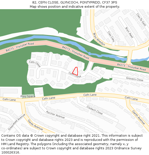 82, CEFN CLOSE, GLYNCOCH, PONTYPRIDD, CF37 3PS: Location map and indicative extent of plot