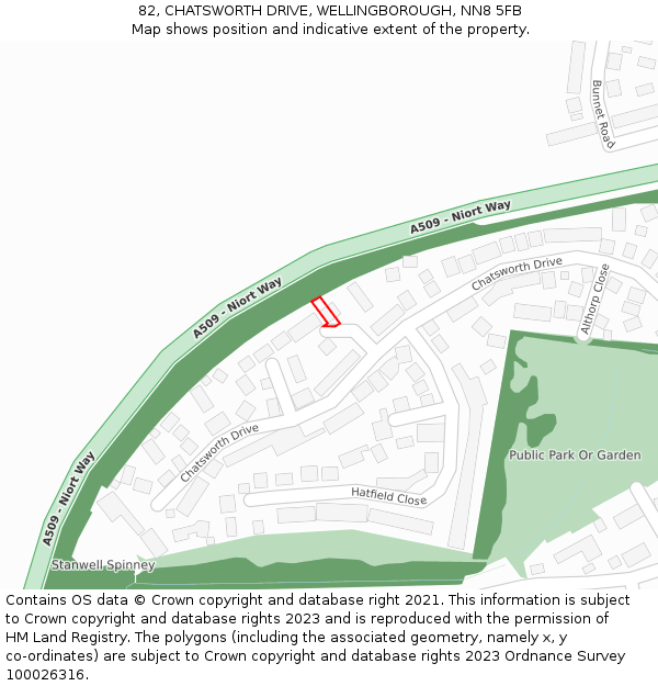 82, CHATSWORTH DRIVE, WELLINGBOROUGH, NN8 5FB: Location map and indicative extent of plot