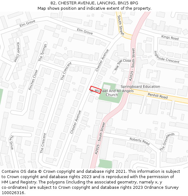 82, CHESTER AVENUE, LANCING, BN15 8PG: Location map and indicative extent of plot