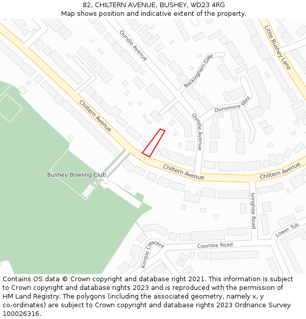 82, CHILTERN AVENUE, BUSHEY, WD23 4RG: Location map and indicative extent of plot