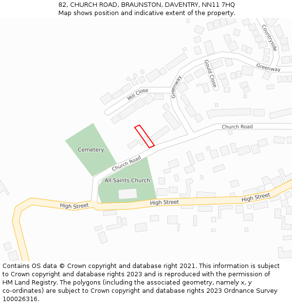 82, CHURCH ROAD, BRAUNSTON, DAVENTRY, NN11 7HQ: Location map and indicative extent of plot