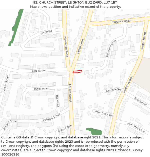 82, CHURCH STREET, LEIGHTON BUZZARD, LU7 1BT: Location map and indicative extent of plot