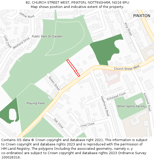 82, CHURCH STREET WEST, PINXTON, NOTTINGHAM, NG16 6PU: Location map and indicative extent of plot