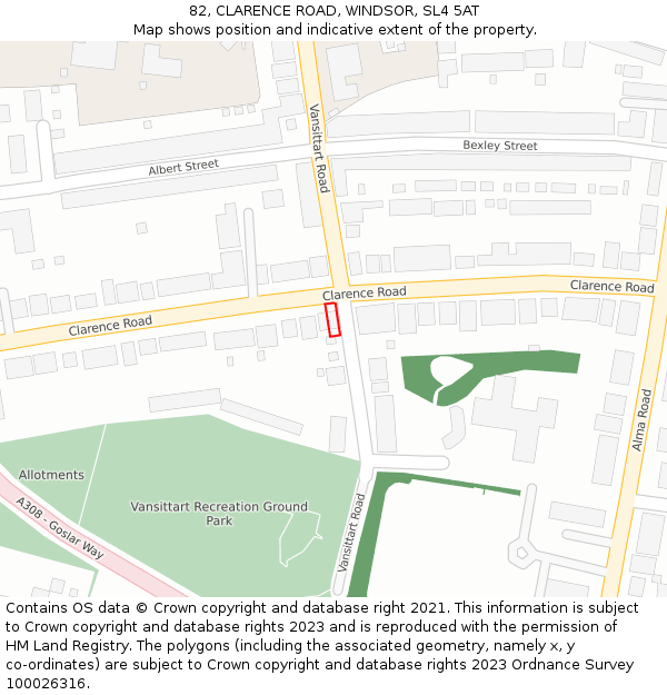 82, CLARENCE ROAD, WINDSOR, SL4 5AT: Location map and indicative extent of plot