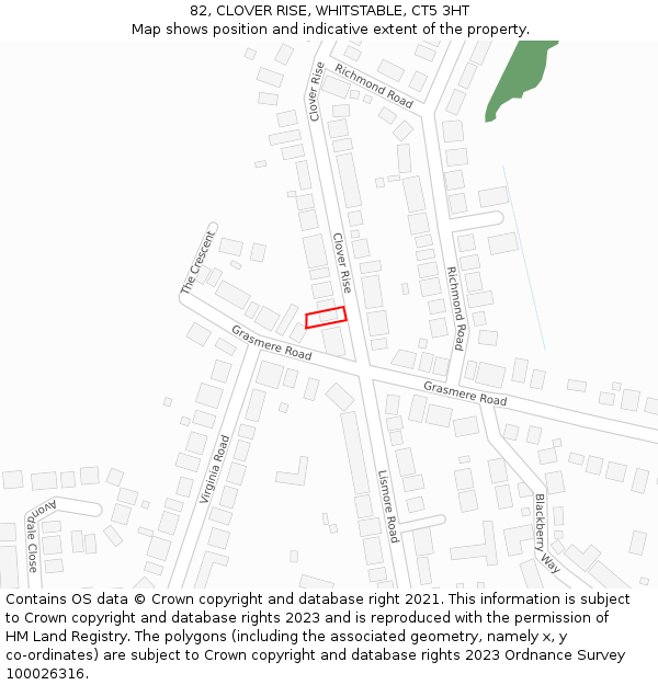 82, CLOVER RISE, WHITSTABLE, CT5 3HT: Location map and indicative extent of plot