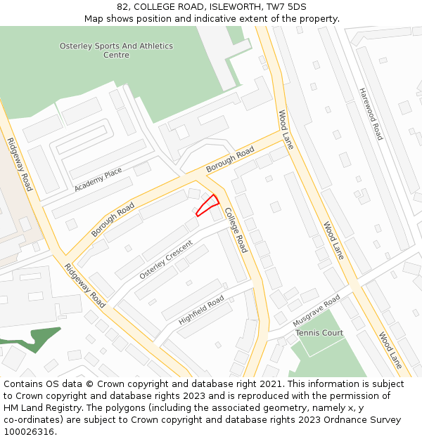 82, COLLEGE ROAD, ISLEWORTH, TW7 5DS: Location map and indicative extent of plot
