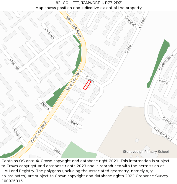 82, COLLETT, TAMWORTH, B77 2DZ: Location map and indicative extent of plot