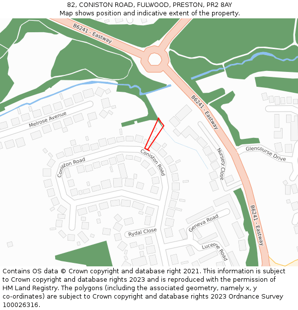 82, CONISTON ROAD, FULWOOD, PRESTON, PR2 8AY: Location map and indicative extent of plot
