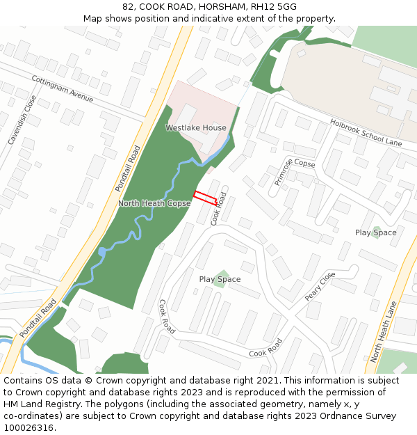 82, COOK ROAD, HORSHAM, RH12 5GG: Location map and indicative extent of plot