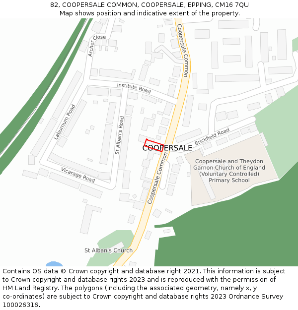 82, COOPERSALE COMMON, COOPERSALE, EPPING, CM16 7QU: Location map and indicative extent of plot